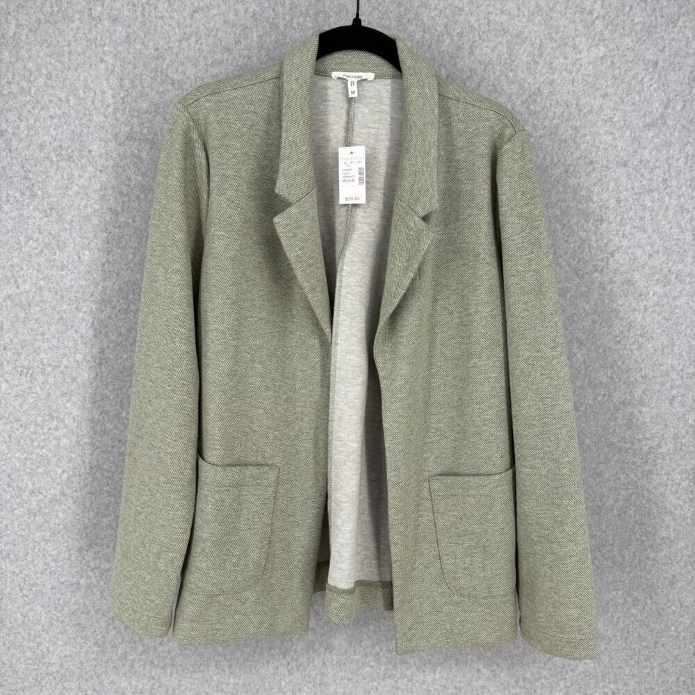 Maurices Womens Open Front Boyfriend Knit Blazer Size M Sage Green Casual NEW